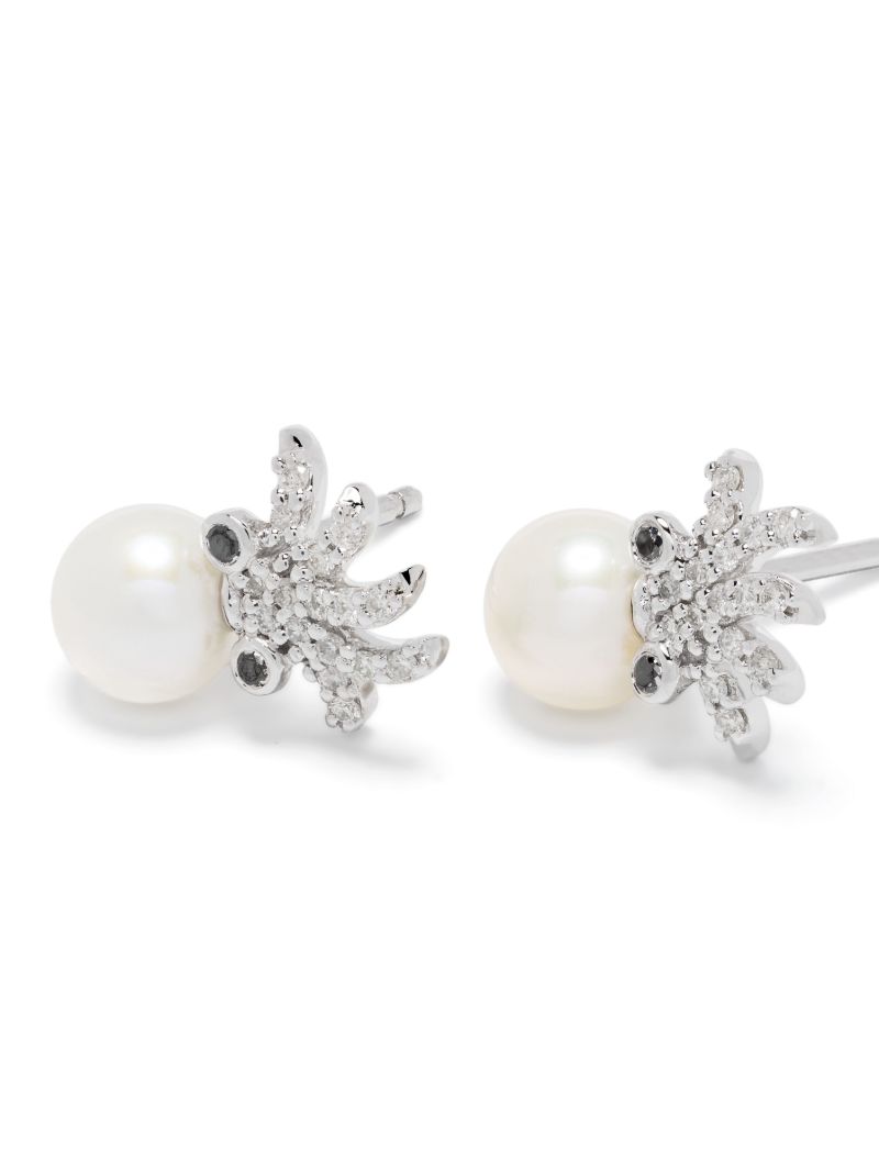 9k White Gold Octopuss Pearl and Diamond Earrings