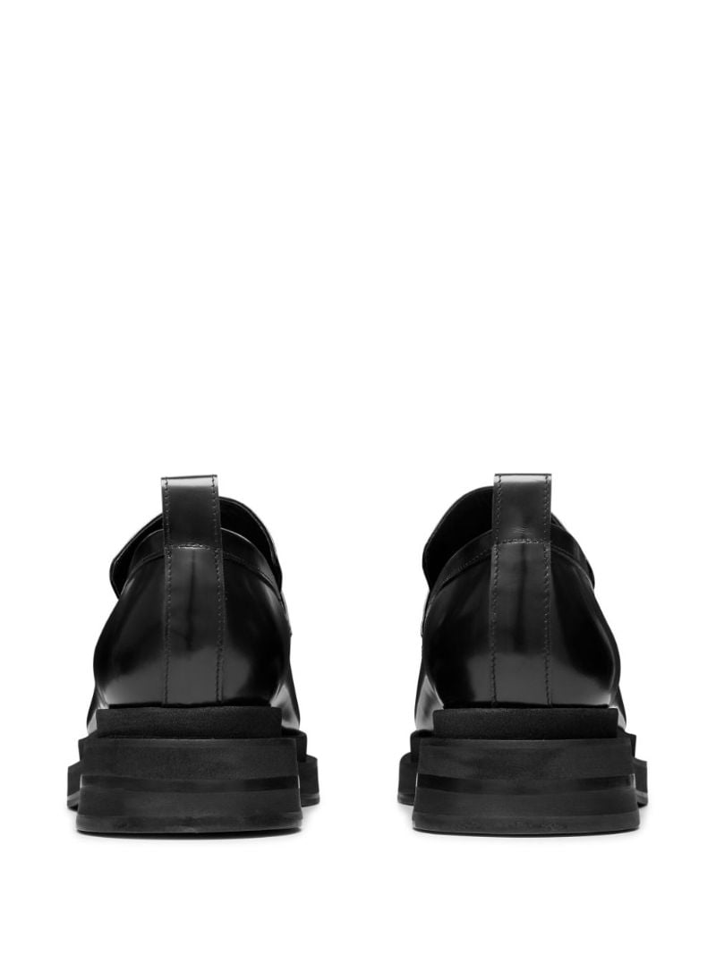Black Flower-applique Leather Loafers