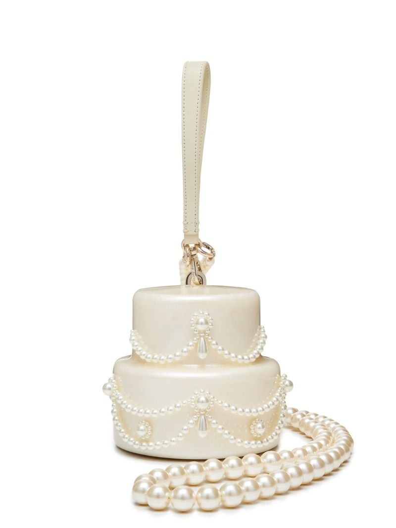 Neutral Pearl-embellished Cake Mini Bag