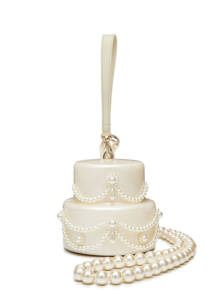Neutral Pearl-embellished Cake Mini Bag