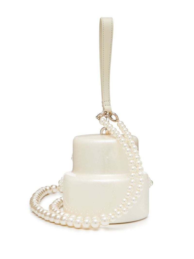Neutral Pearl-embellished Cake Mini Bag