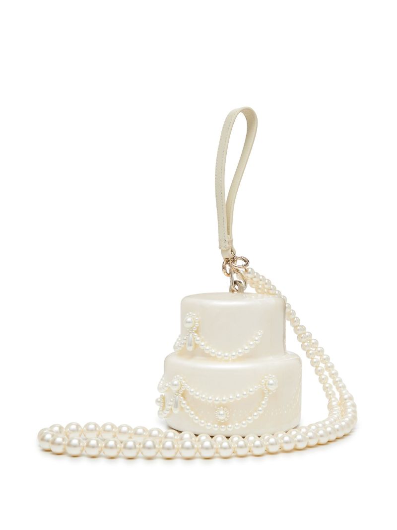Neutral Pearl-embellished Cake Mini Bag
