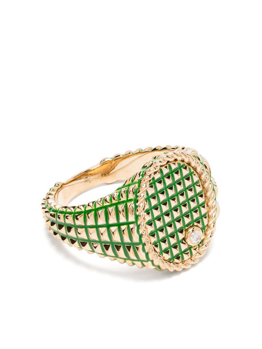 9k Yellow Gold Studded Diamond Signet Ring