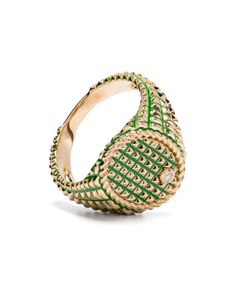 9k Yellow Gold Studded Diamond Signet Ring