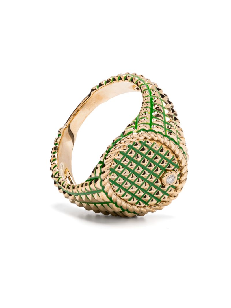 9k Yellow Gold Studded Diamond Signet Ring