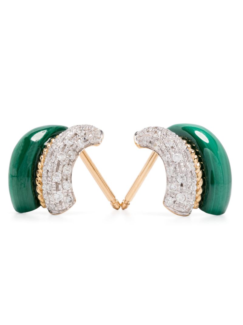 9k Yellow Gold Malachite and Diamond Hoop Earrings