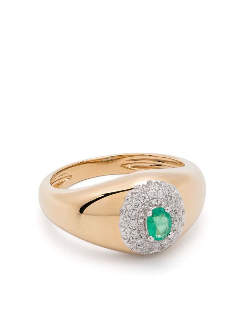 18k Yellow Gold ChevaliÃ_x0083_Â¨re Pompadour Diamond and Emerald Signet Ring