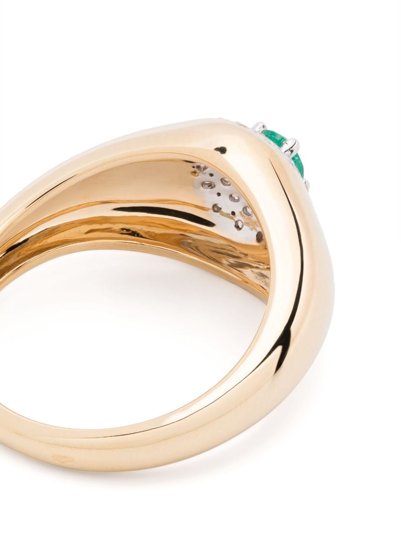 18k Yellow Gold ChevaliÃ_x0083_Â¨re Pompadour Diamond and Emerald Signet Ring