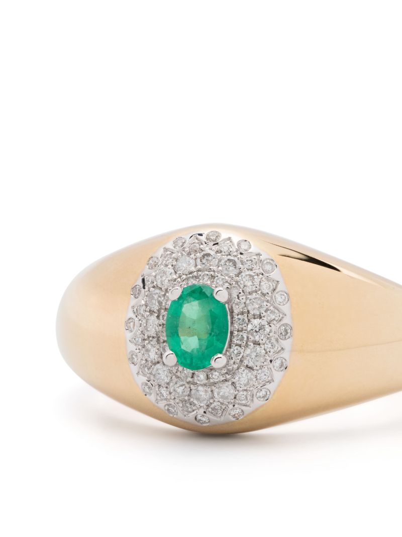 18k Yellow Gold ChevaliÃ_x0083_Â¨re Pompadour Diamond and Emerald Signet Ring