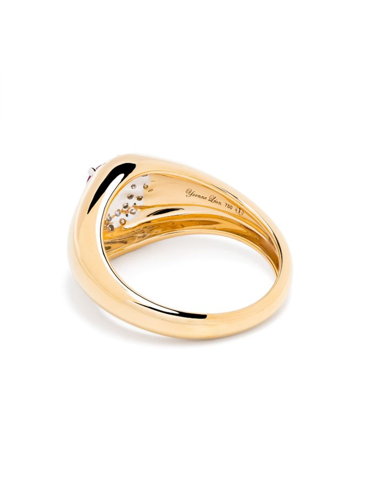 18k Yellow Gold ChevaliÃ_x0083_Â¨re Pompadour Diamond and Emerald Signet Ring