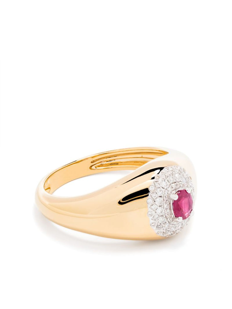18k Yellow Gold ChevaliÃ_x0083_Â¨re Pompadour Diamond and Emerald Signet Ring