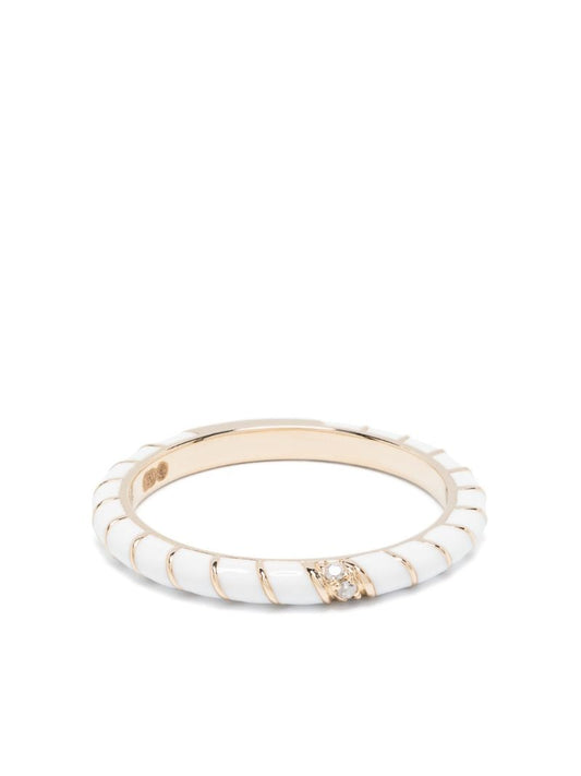 9k Yellow Gold Alliance Torsade Email Diamond Band Ring