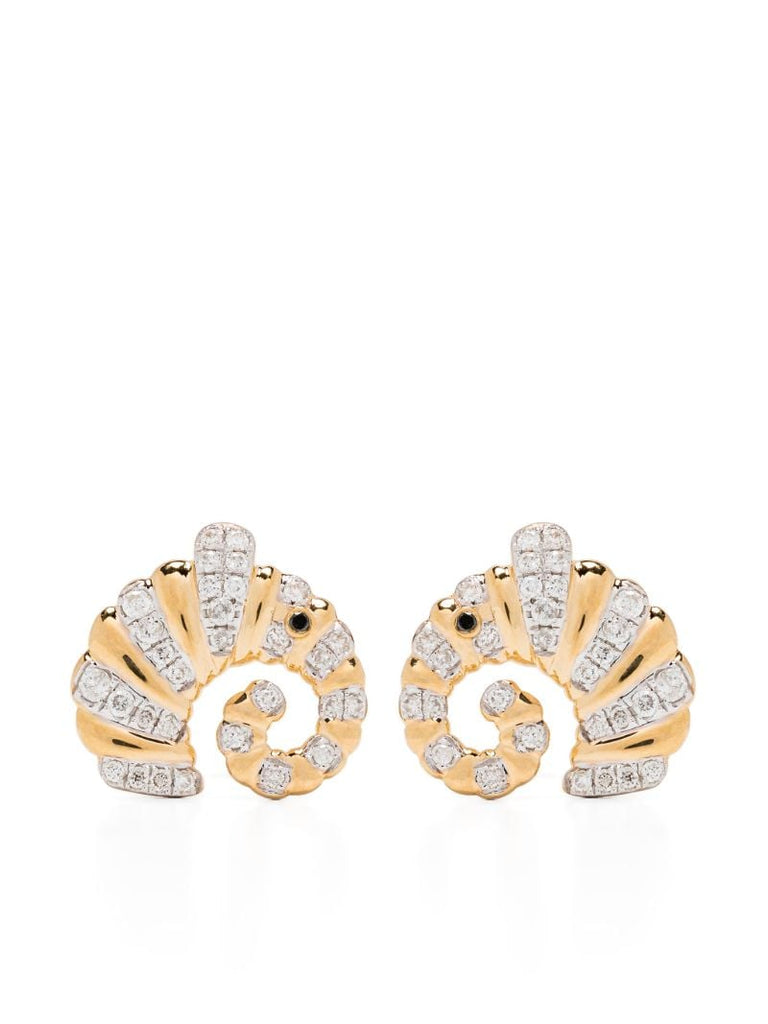 18k Yellow Gold Elephant Diamond Earrings