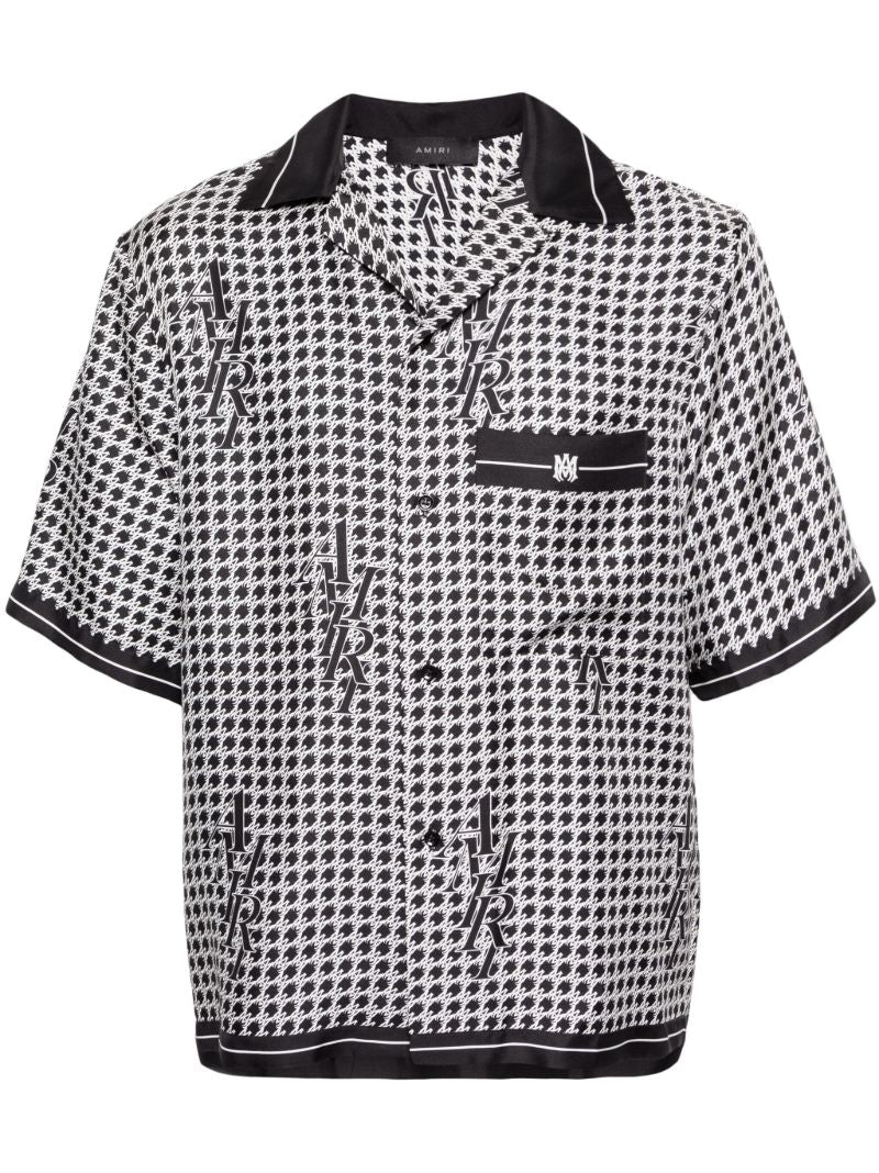Black Houndstooth Print Silk Shirt