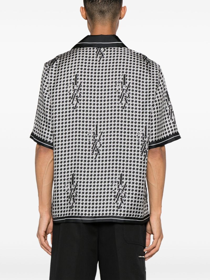 Black Houndstooth Print Silk Shirt