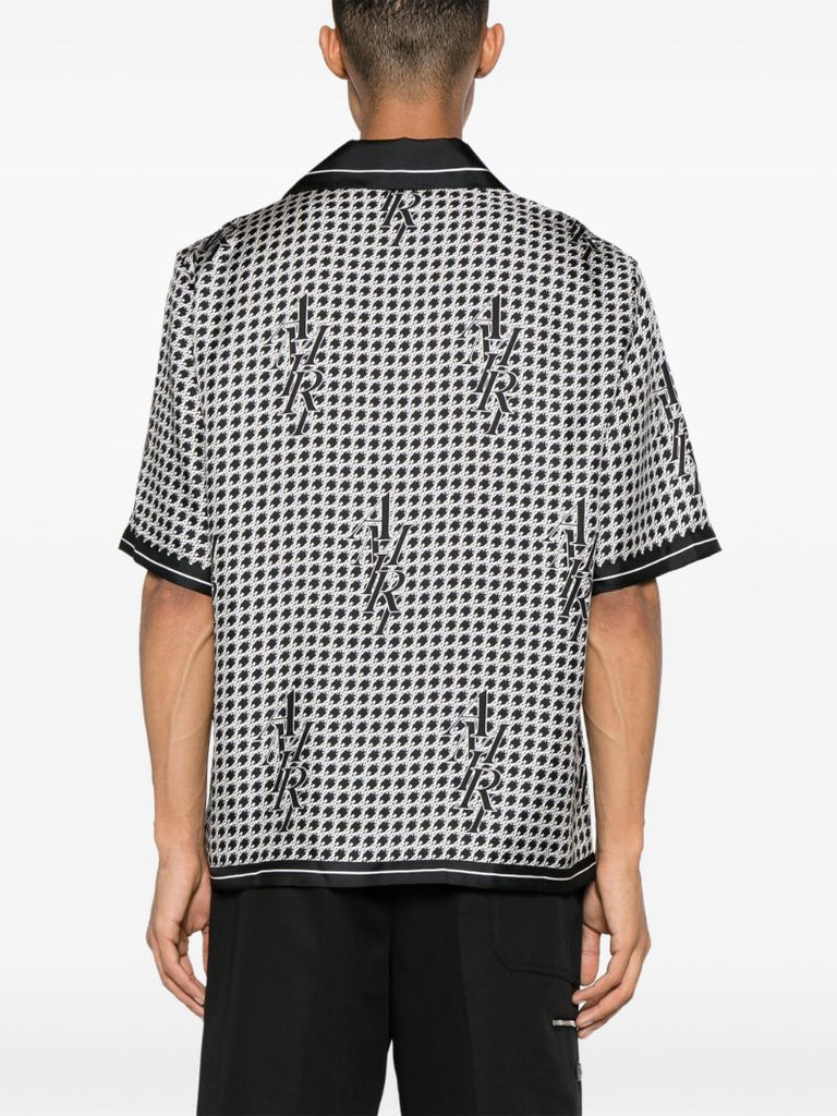 Black Houndstooth Print Silk Shirt