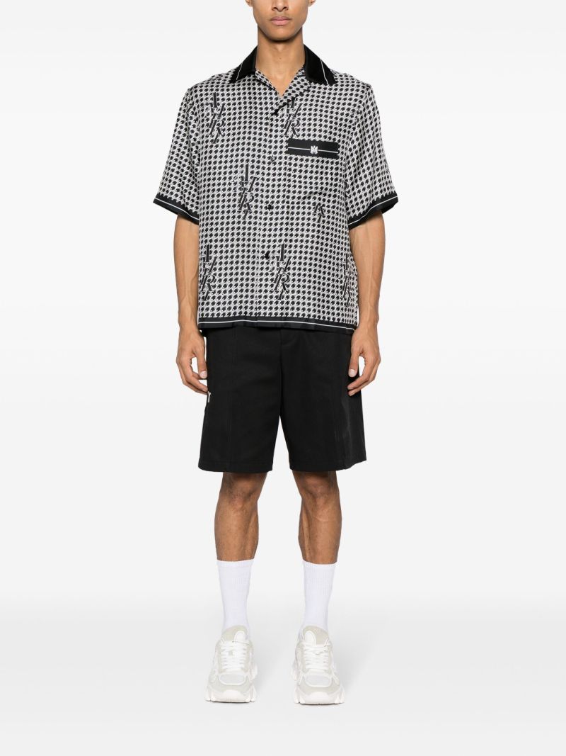 Black Houndstooth Print Silk Shirt