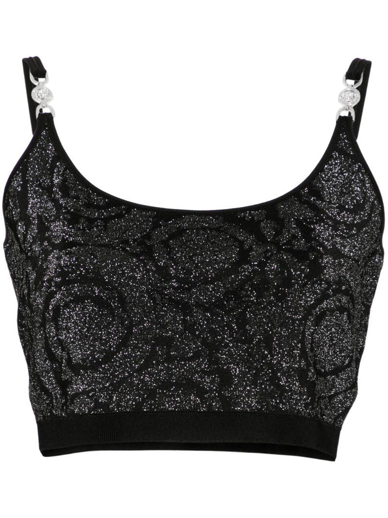 Black Barocco Jacquard Crop Top