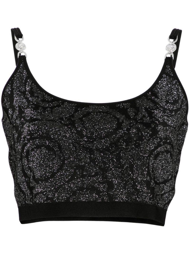 Black Barocco Jacquard Crop Top