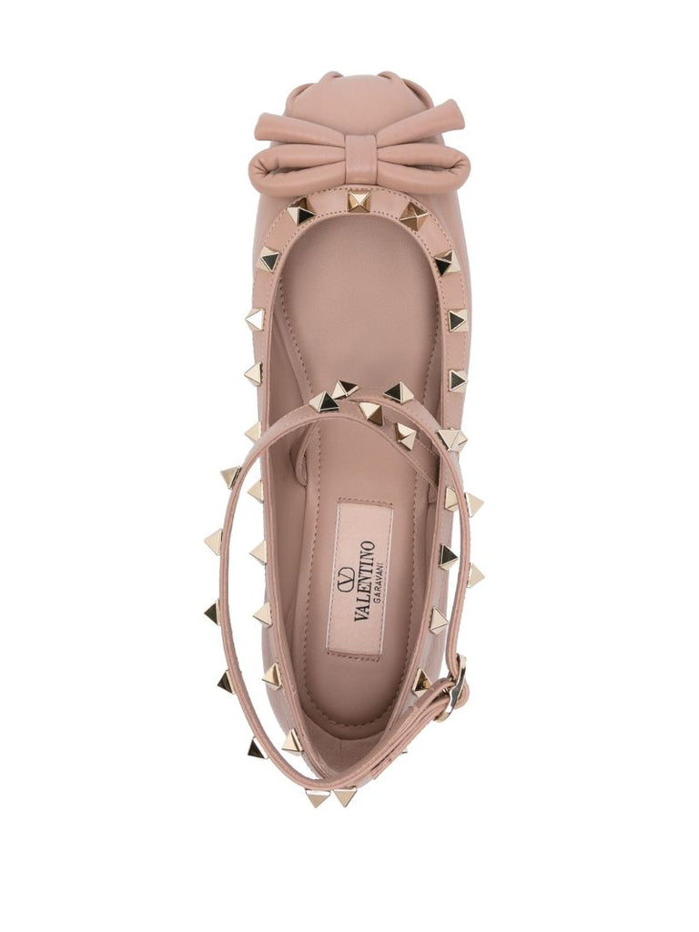 Pink Rockstud Leather Ballerina Flats