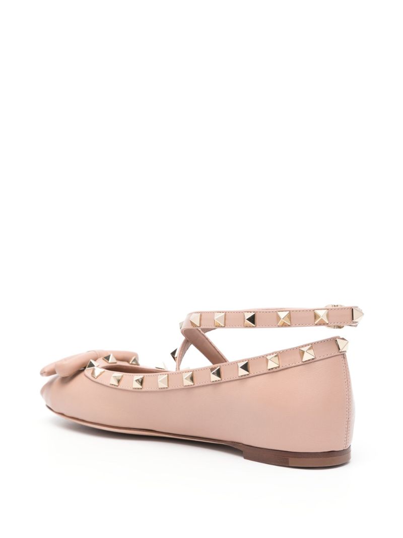 Pink Rockstud Leather Ballerina Flats