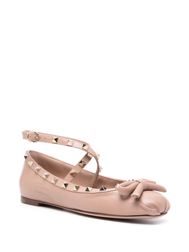 Pink Rockstud Leather Ballerina Flats