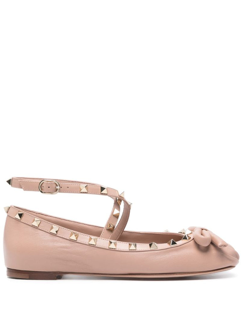 Pink Rockstud Leather Ballerina Flats