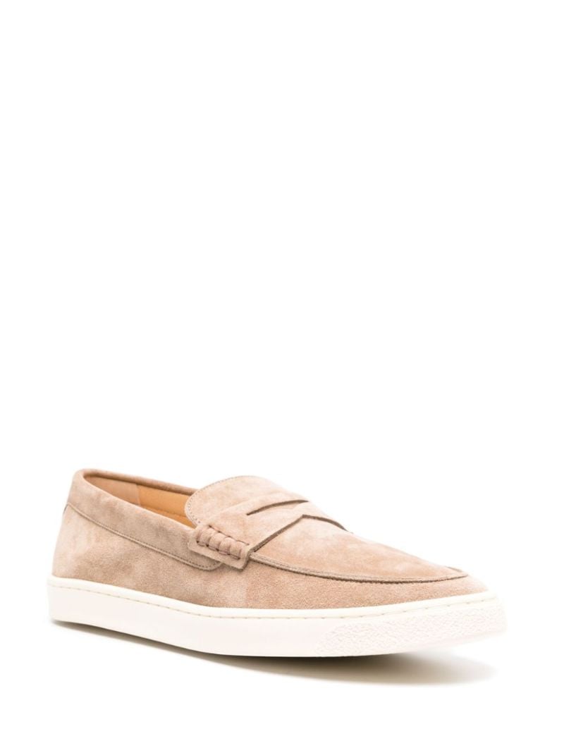 Brown Logo-embroidered Suede Penny Loafers
