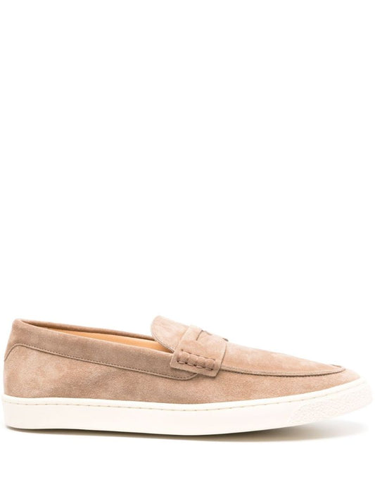 Brown Logo-embroidered Suede Penny Loafers
