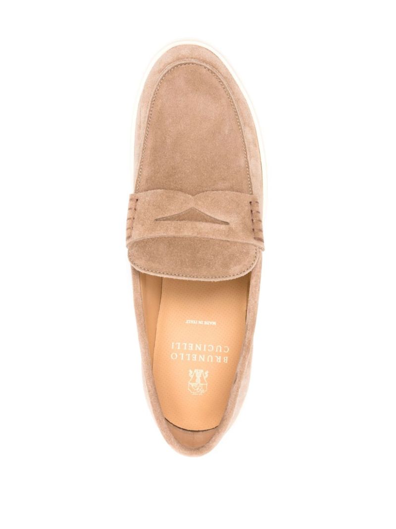 Brown Logo-embroidered Suede Penny Loafers