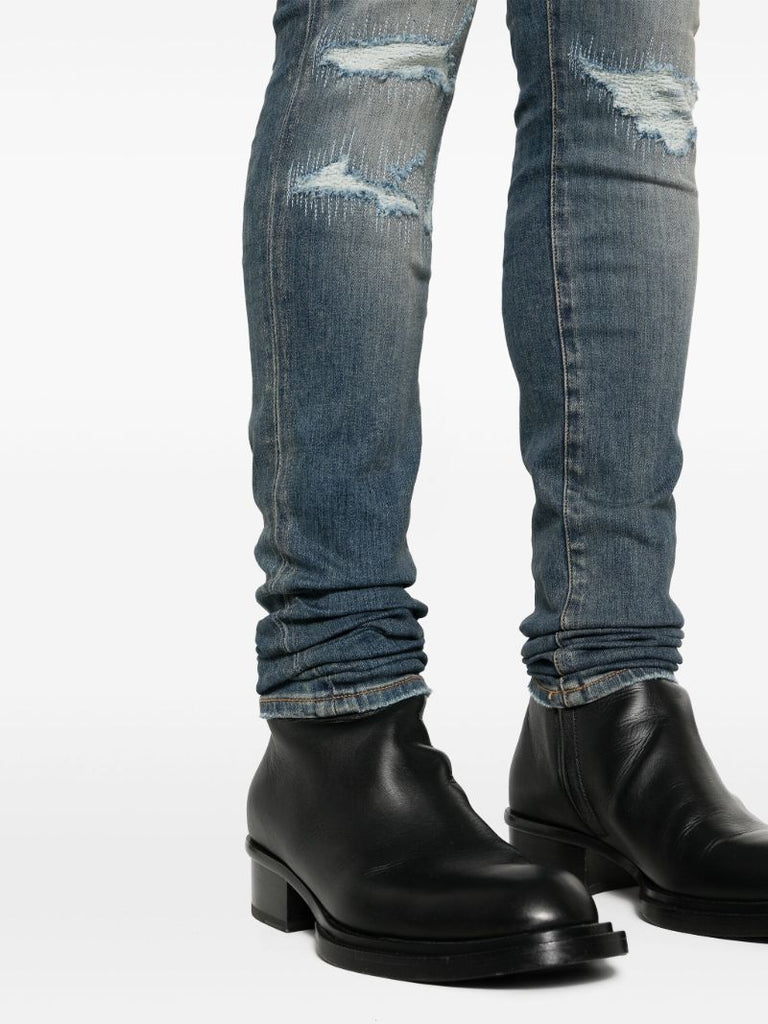 Blue Fractured Skinny Jeans