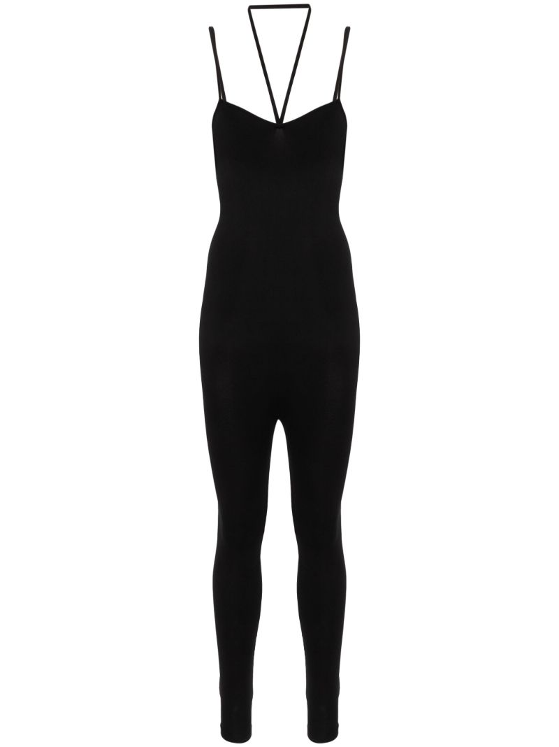 Black Rib-knit Halterneck Jumpsuit
