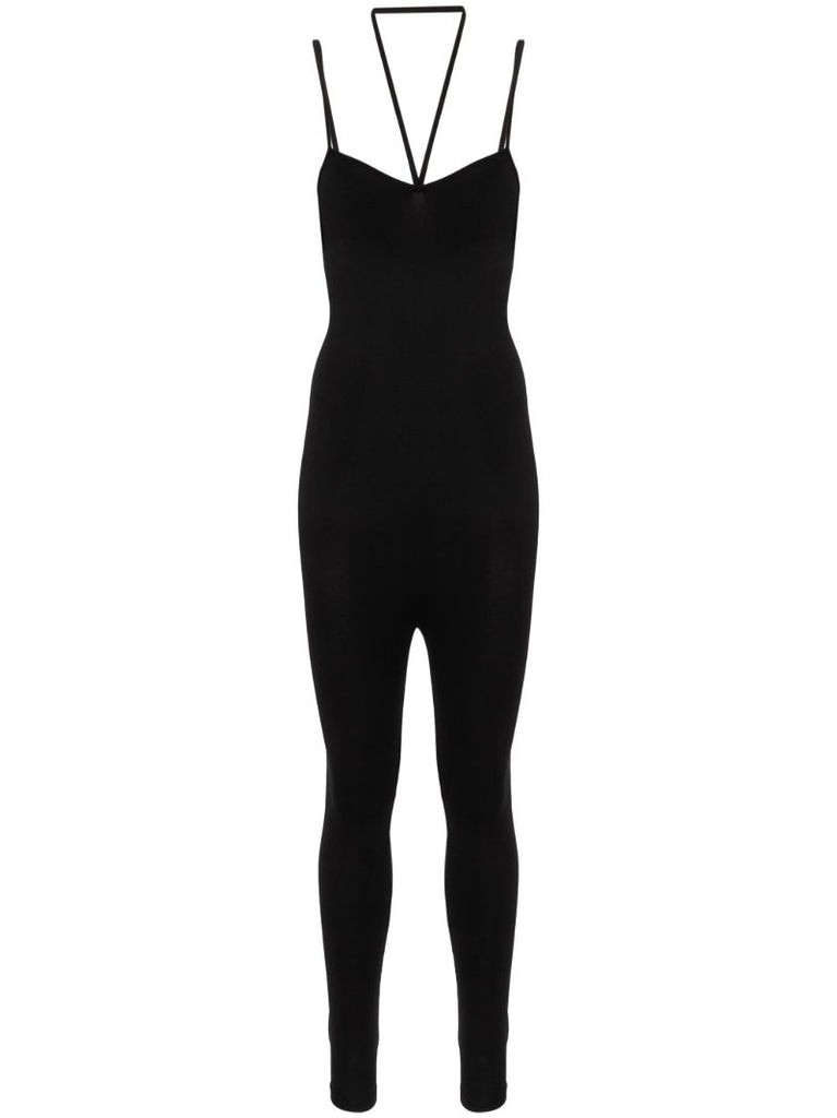 Black Rib-knit Halterneck Jumpsuit