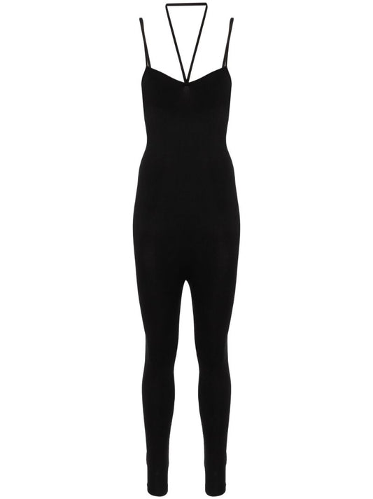 Black Rib-knit Halterneck Jumpsuit