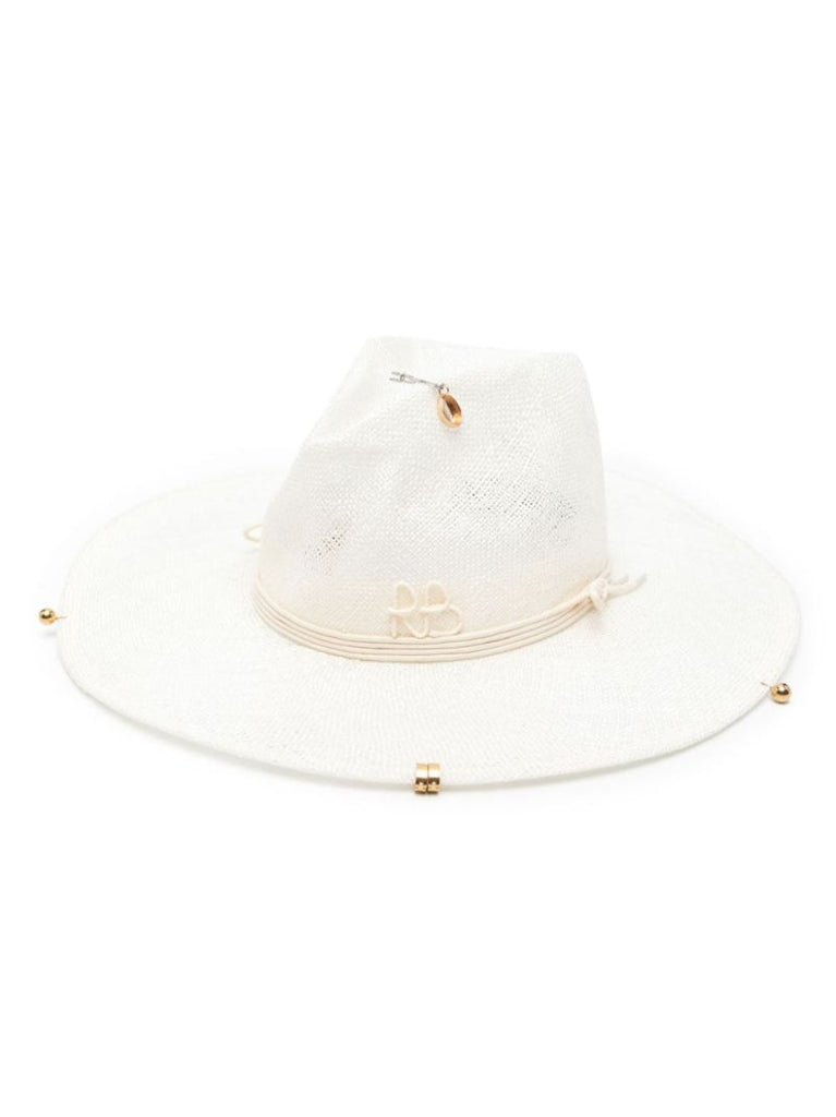 White Straw Chain Fedora Hat