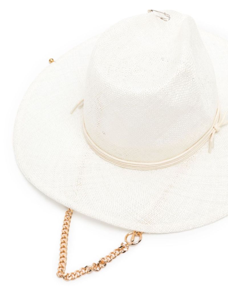 White Straw Chain Fedora Hat