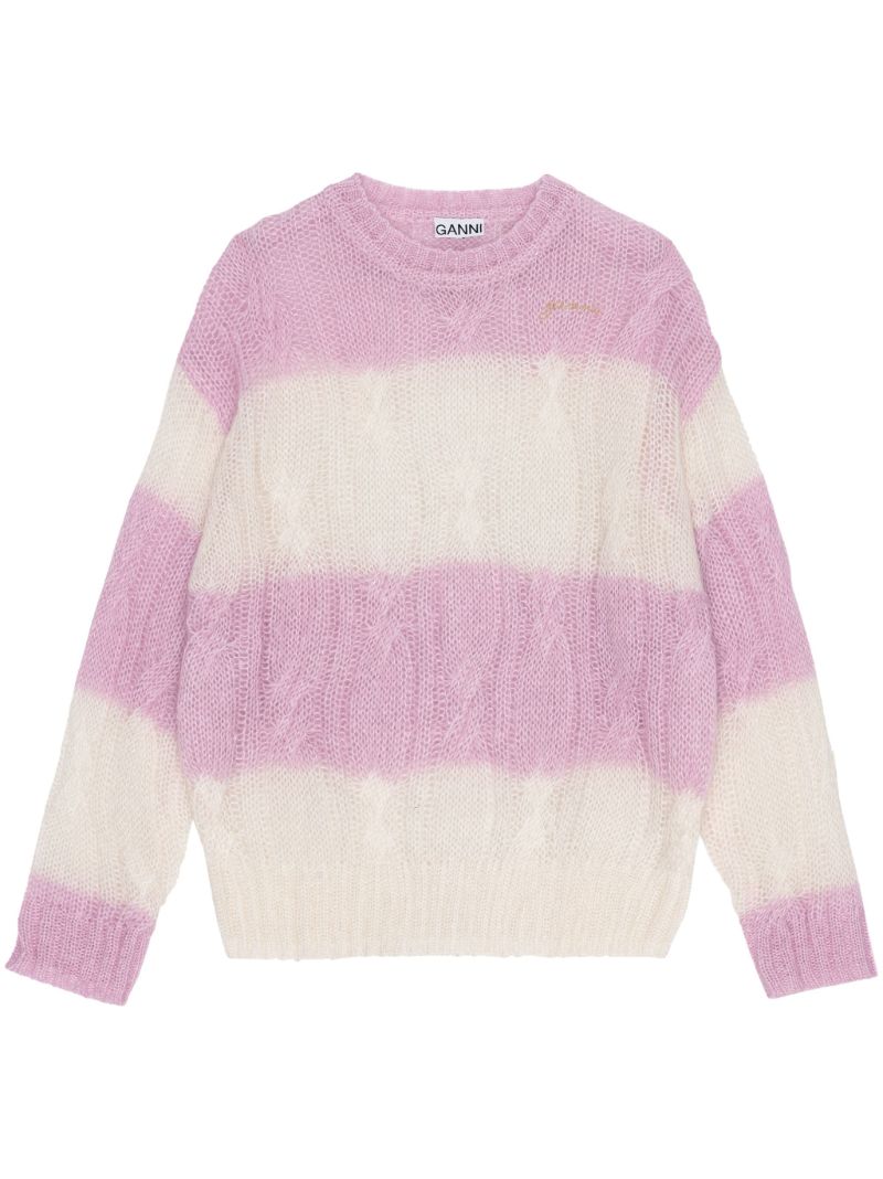 Purple Striped Cable Knit Sweater