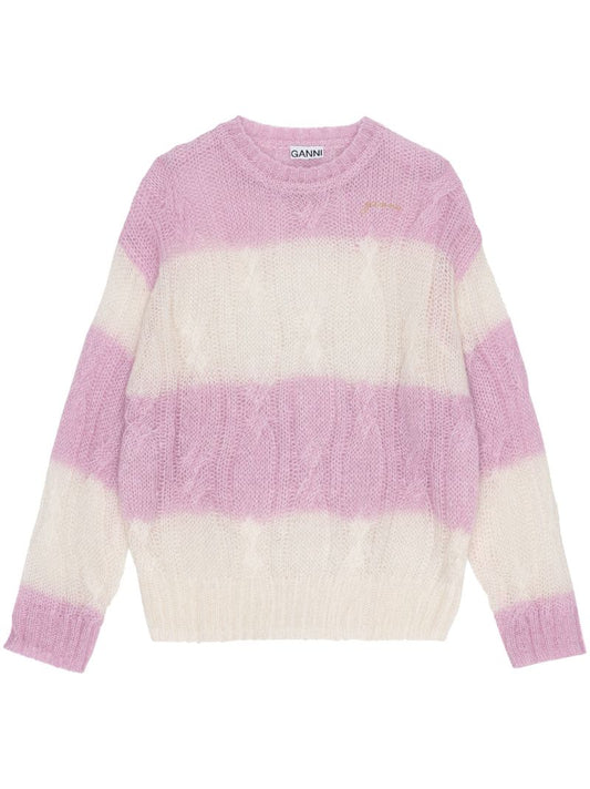 Purple Striped Cable Knit Sweater