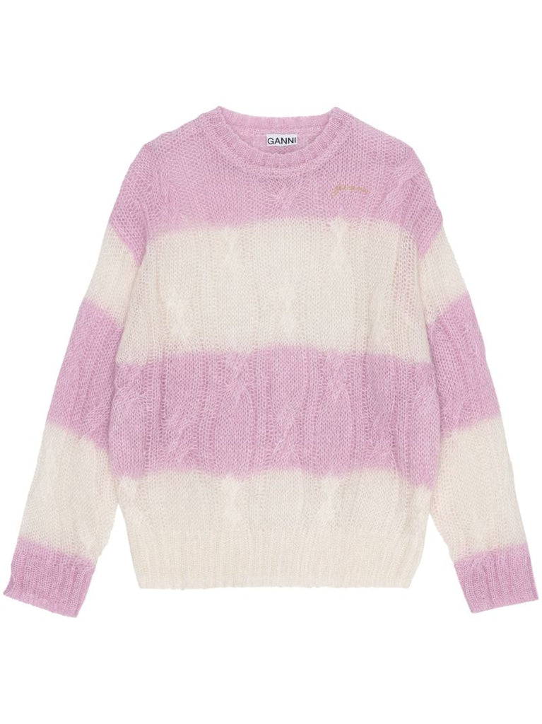 Purple Striped Cable Knit Sweater