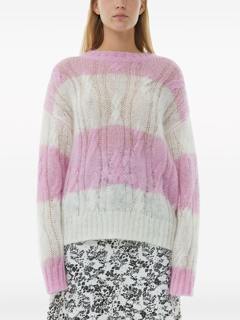Purple Striped Cable Knit Sweater