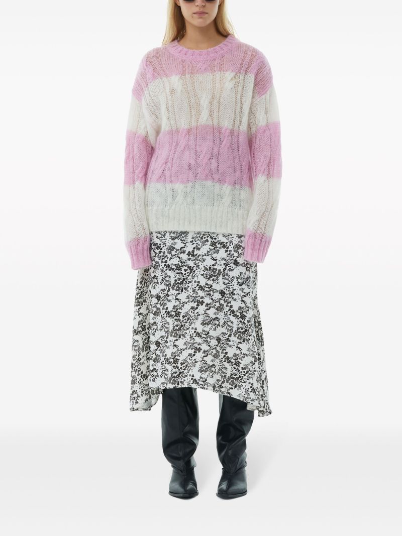 Purple Striped Cable Knit Sweater
