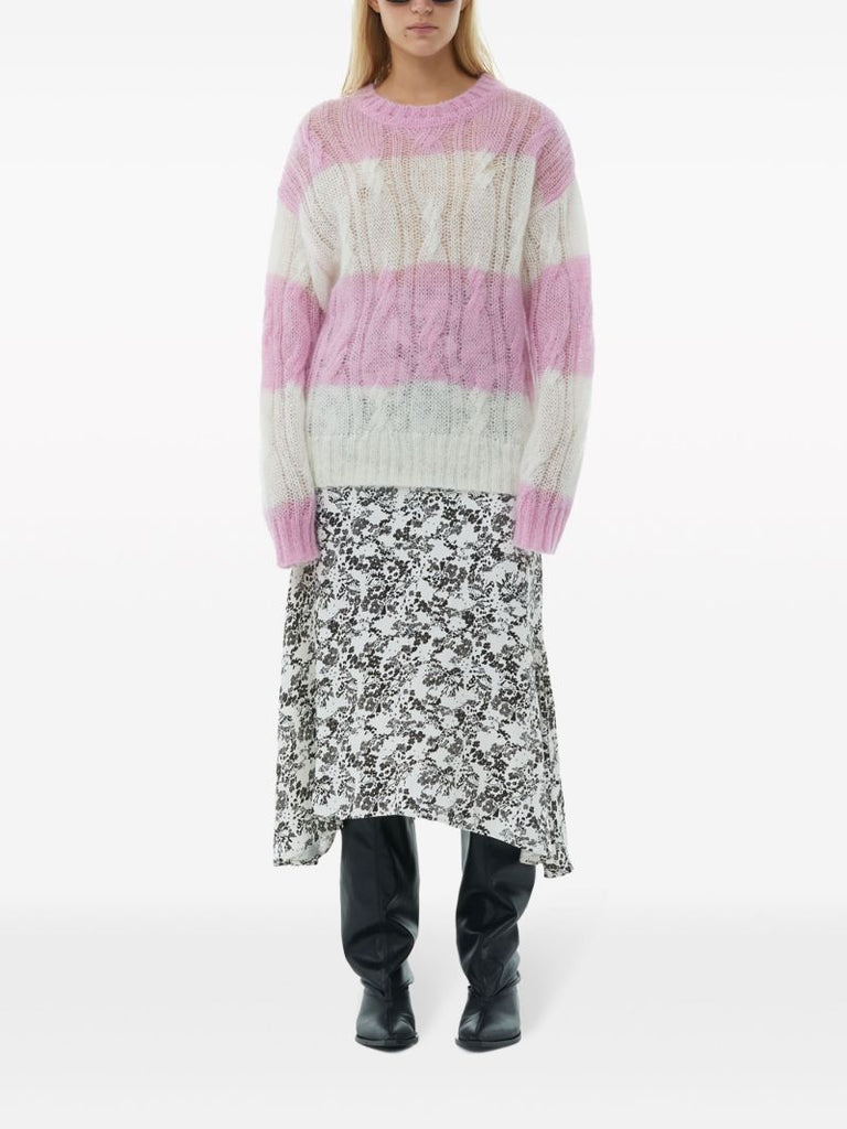 Purple Striped Cable Knit Sweater