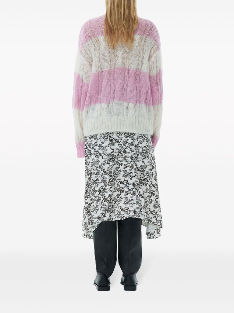 Purple Striped Cable Knit Sweater