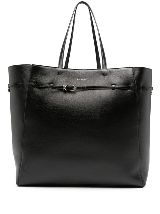 Black Belted Leather Tote Bag