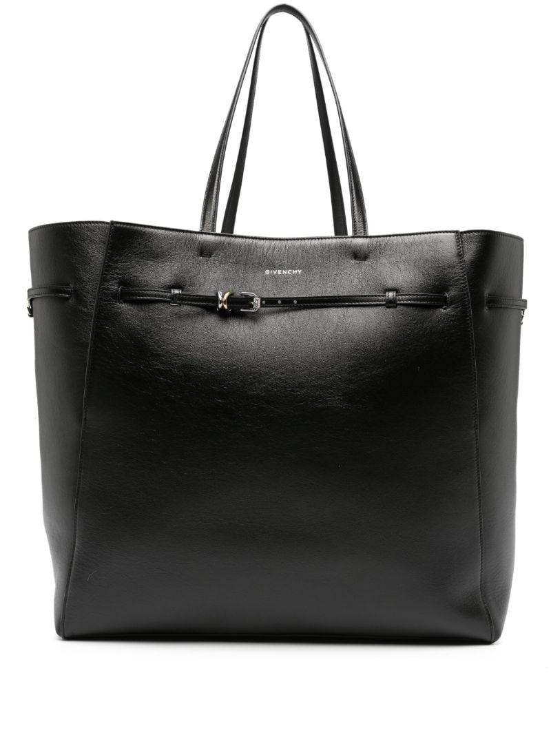 Black Belted Leather Tote Bag