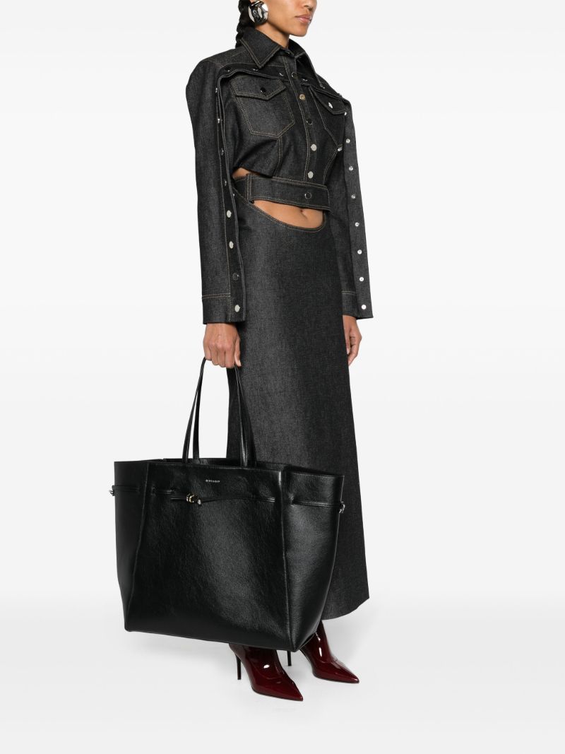 Black Belted Leather Tote Bag