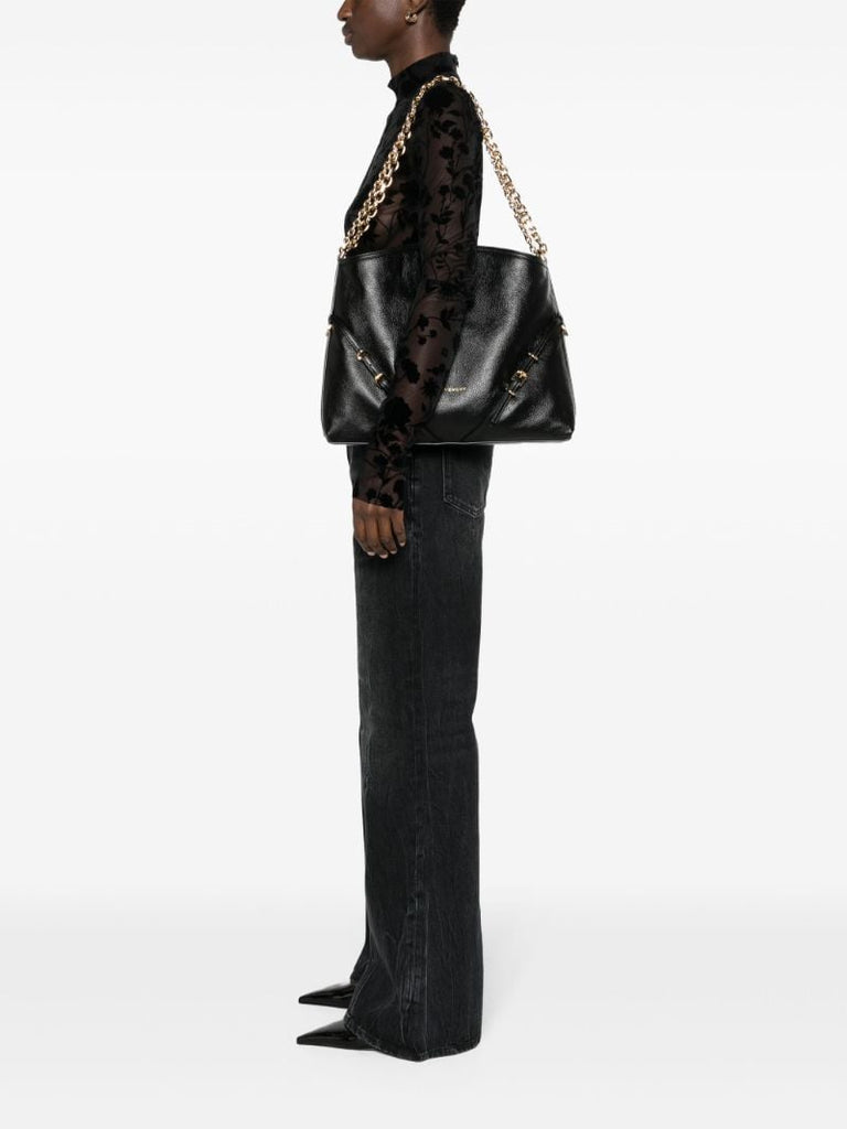 Black Voyou Medium Leather Shoulder Bag