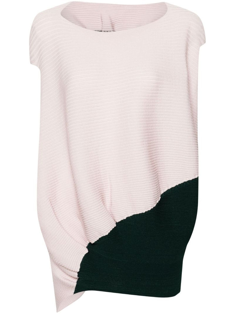 Pink and Green Aerate Ribbed-knit Top