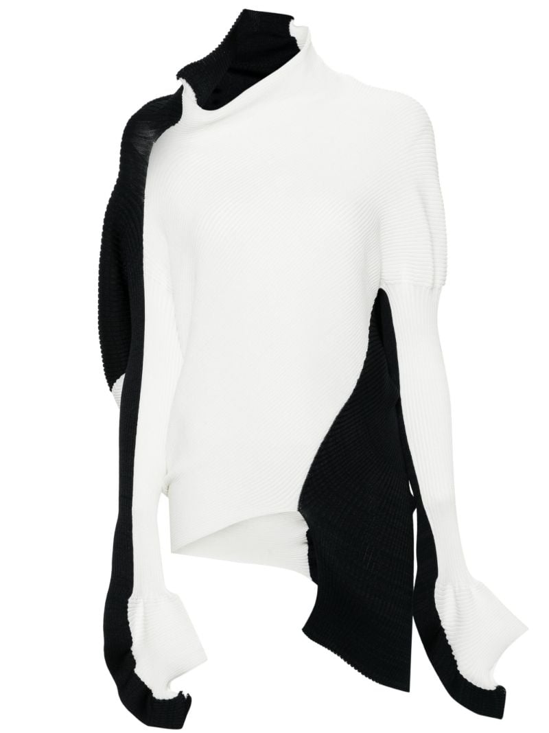 White Aerate Asymmetric Ribbed Sweater