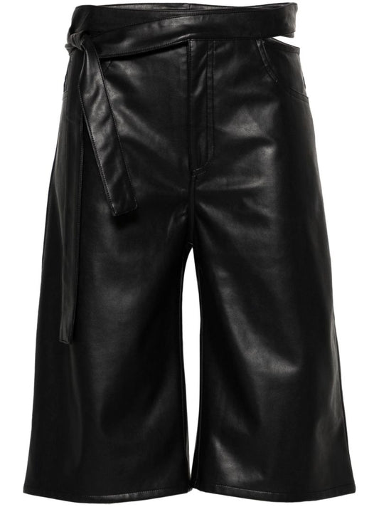 Blue Cut-out Faux-leather Shorts